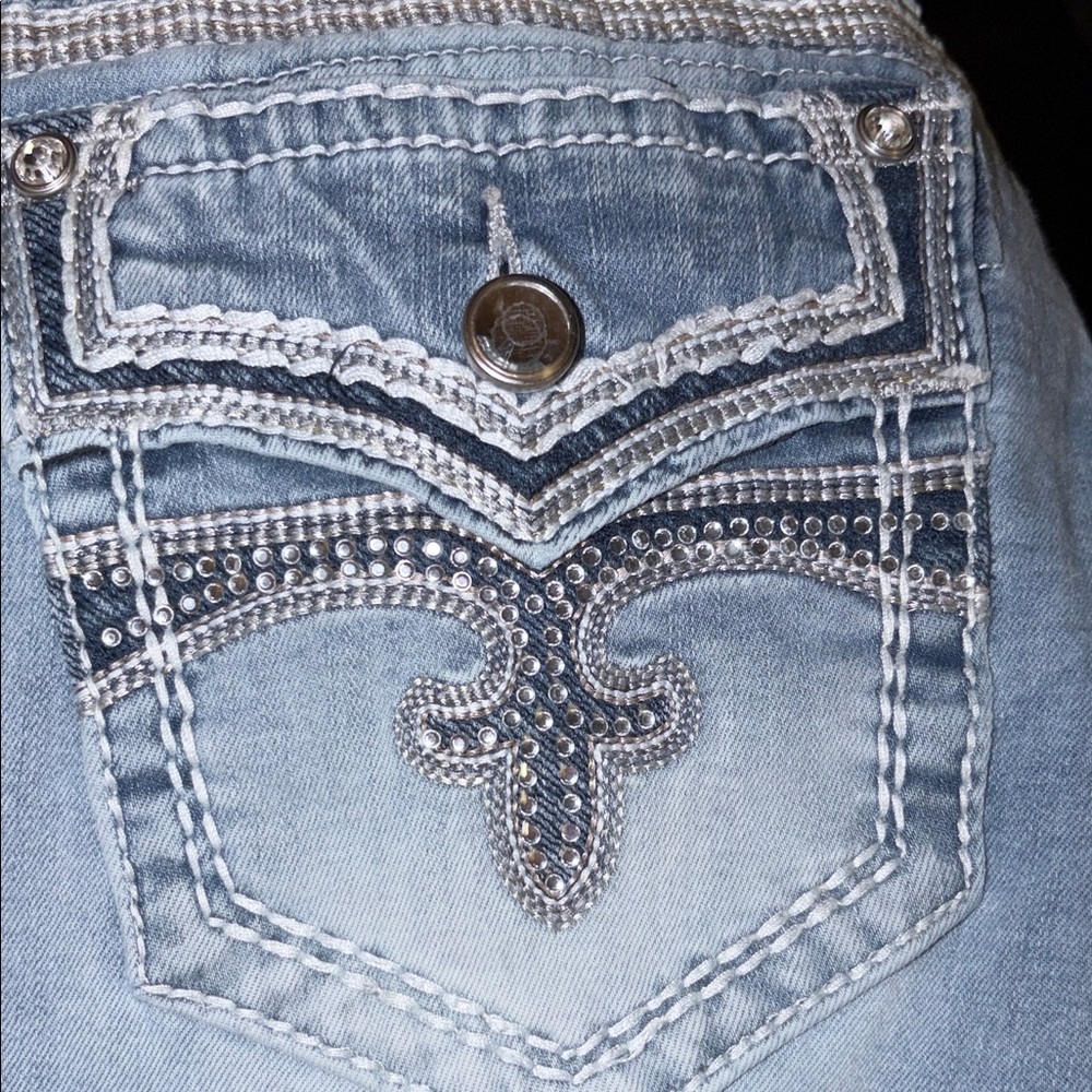 Rock Revival Women's Light Blue Skinny Jeans with Silver Stud Embellishment